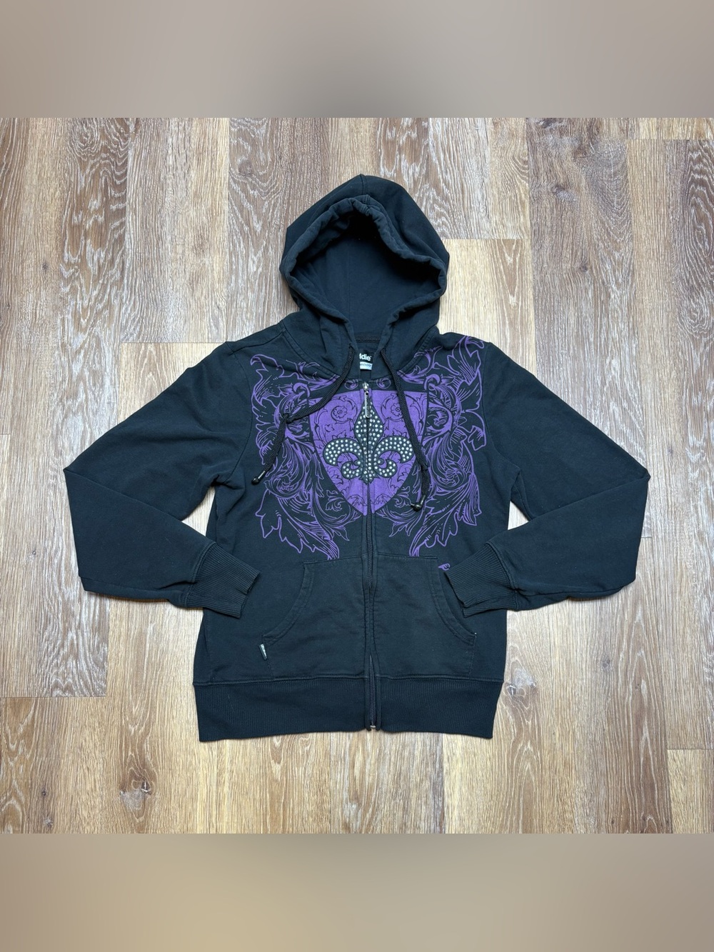 Women's Black & Purple Embellished Zip Hoodie Jacket
